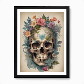 Floral Skull Vintage Painting (8) Art Print