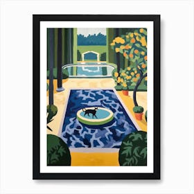 Painting Of A Cat In Gardens Of The Palace Of Versailles, France In The Style Of Matisse 03 Art Print