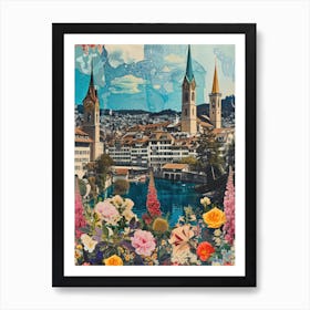 Zurich   Floral Retro Collage Style 4 Art Print