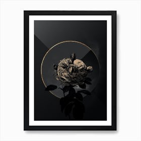 Shadowy Vintage Giant French Rose Botanical in Black and Gold n.0116 Art Print
