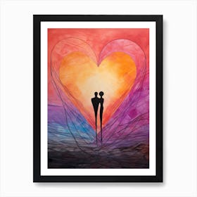 Rainbow Swirl Heart Sunset Silhouette 7 Art Print