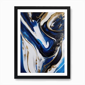 Peace Blue Gold Abstract Psychedelic Fluid Art Print