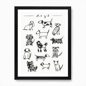 Dogs Black And White Art Print