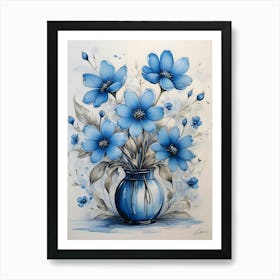 Blue Flowers In A Vase Art Print