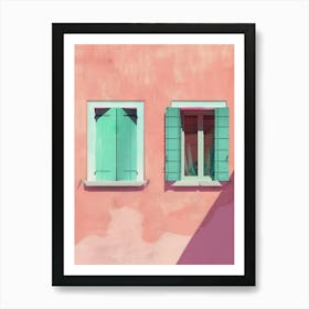 Pink House With Green Shutters 1 Art Print