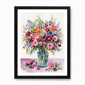 Watercolor Flowers In A Vase 6 Art Print