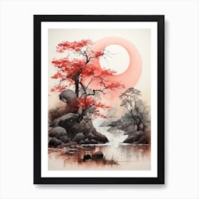 Tokyo In Japan, Japanese Brush Painting, Ukiyo E, Minimal 1 Art Print