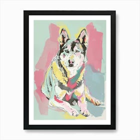 Alaskan Malamute Pastel Line Watercolour Illustration  3 Art Print