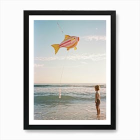 An Endearing Scene Of A Child Amused With A Weightless Oversized Candy Stripe Fish Floating Above (8) Art Print