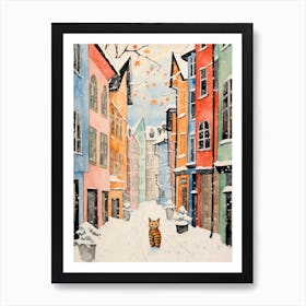 Cat In The Streets Of Zurich   Switzerland With Snow 2 Art Print