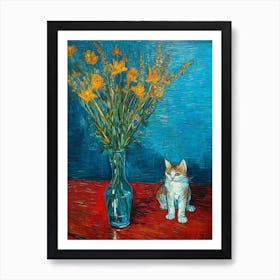 Still Life Of Gladoli With A Cat 3 Art Print