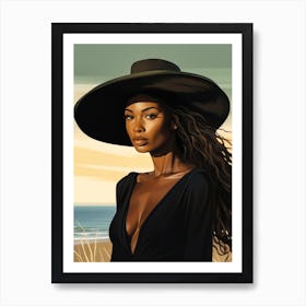 Illustration of an African American woman at the beach 122 Art Print