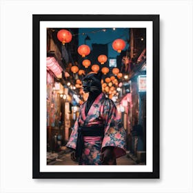 Black panther In A Kimono Art Print