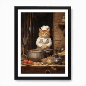 Cat In A Medieval Kitchen As A Cook 2 Art Print