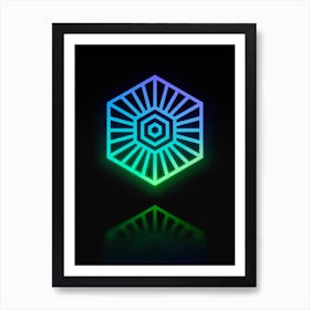Neon Blue and Green Geometric Glyph Abstract on Black n.0394 Art Print