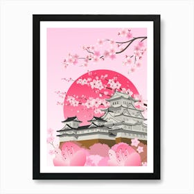 Japanese Castle With Cherry Blossoms Art Print