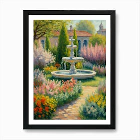 Fountain In The Flower Garden Art Print