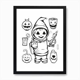 Halloween Black And White Line Art 3 Art Print