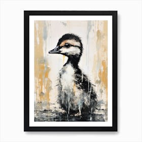 Textured Painting Of A Duckling Black & White Collage Style 2 Art Print