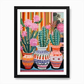 Cactus Painting Maximalist Still Life Zebra Cactus 1 Art Print