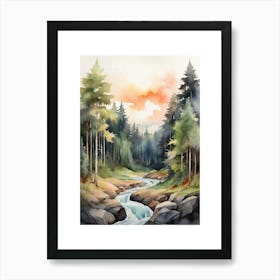 Taiga watercolor landscape, high quality watercolor forest background.18 Art Print