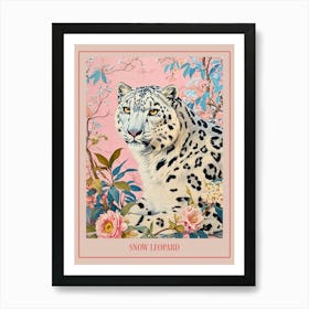 Floral Animal Painting Snow Leopard 4 Poster Art Print