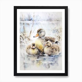 Snowy Duck Winter Painting Mixed Media 3 Art Print