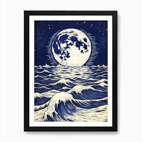 Moon and Ocean Waves Art Print