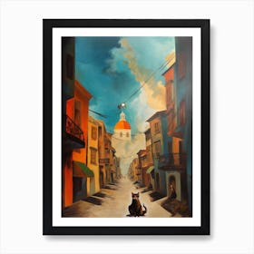 Painting Of San Francisco With A Cat In The Style Of Surrealism, Dali Style 3 Art Print