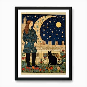 Girl And A Cat Art Print