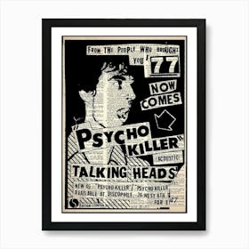 Band Poster Talking Heads Poster Psycho Killer Music Canvas Wall Art For Bedroom Office Room Decor Art Print