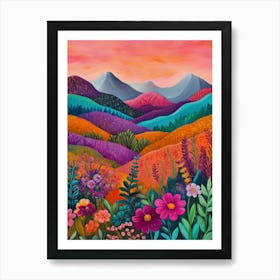 Colorful Landscape With Mountain and Flowers 19 Art Print