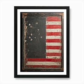 Antique Blackboard Featuring A Vintage Rendition Of An American Flag Smeared Red Stripes Adorned Wi (1) Art Print