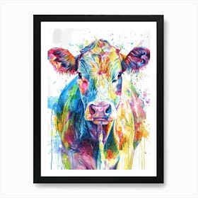 Cow Colourful Watercolour 3 Art Print