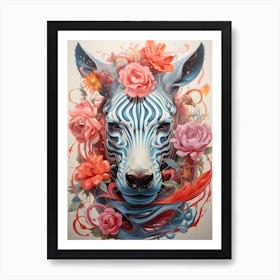 Zebra With Flowers Art Print