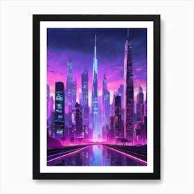 Neon Skyline Of A Futuristic Megalopolis Art Print