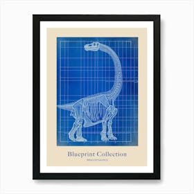 Brachiosaurus Dinosaur Blue Print Sketch 2 Poster Art Print