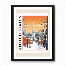 Retro Winter Stamp Poster Boston Usa 1 Art Print
