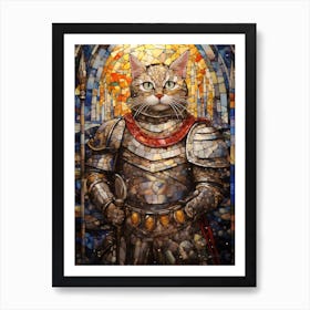 Mosaic Of A Cat In Medieval Armour Art Print