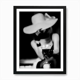 Woman Drinking Wine Black And White Art Print