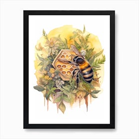 Rusty Patched Bumble Bee Beehive Watercolour Illustration 2 Art Print