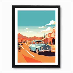 A Fiat 500 Car In Route 66 Flat Illustration 1 Art Print