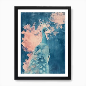 Vintage Floral Peacock Cyanotype Inspired 3 Art Print