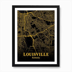Louisville Gold City Map 1 Art Print