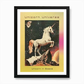 Unicorn In Space Retro Photo Poster Art Print
