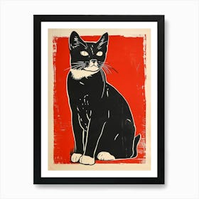 Japanese Bobtail Linocut Blockprint 1 Art Print