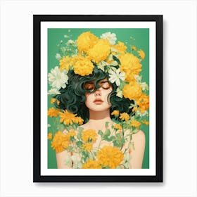 portrait illustration of woman with flowers 4 Art Print