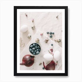 Easter Eggs And Blueberries Art Print