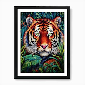 Tiger Art In Pointillism Style 4 Art Print