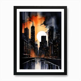 City At Night Silhouette Art Print